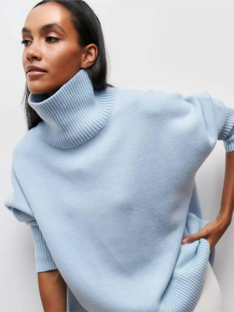 Suéter de cuello alto para mujer, jerséis de punto de manga larga, gruesos y elegantes, lisos, informales, básicos, para Otoño e Invierno