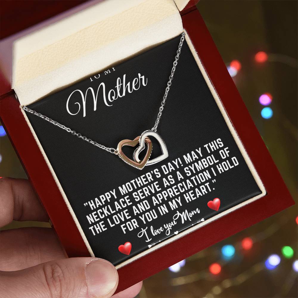 happy mothers day Interlocking Hearts Necklace (Yellow & White Gold Variants)