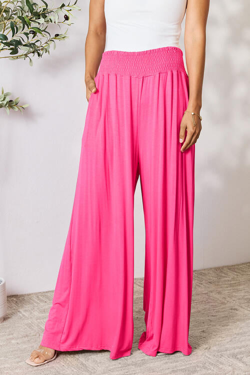 Pantalones anchos con cinturilla ancha y fruncidos de tamaño completo de Double Take