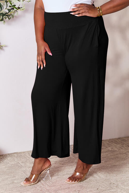 Pantalones anchos con cinturilla ancha y fruncidos de tamaño completo de Double Take