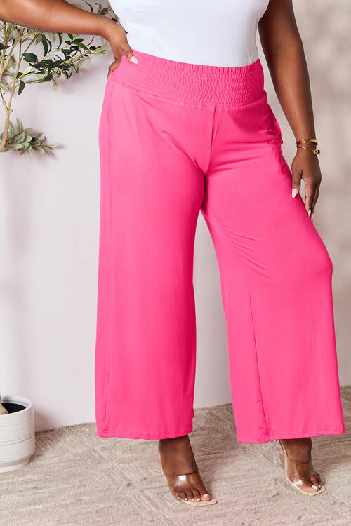 Pantalones anchos con cinturilla ancha y fruncidos de tamaño completo de Double Take