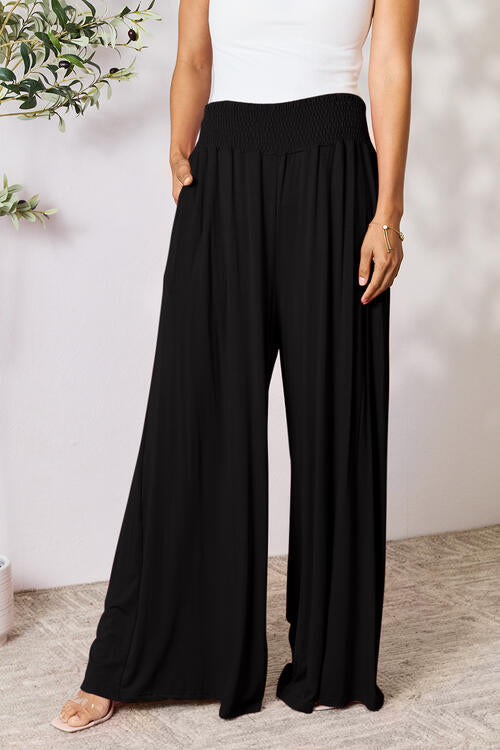 Pantalones anchos con cinturilla ancha y fruncidos de tamaño completo de Double Take