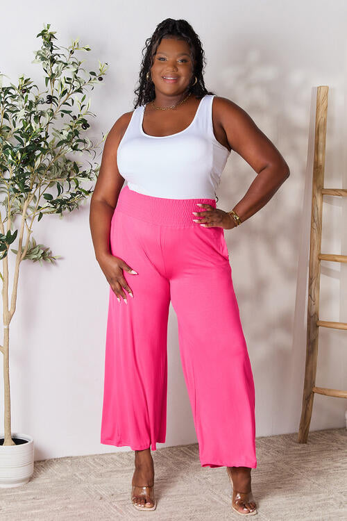 Pantalones anchos con cinturilla ancha y fruncidos de tamaño completo de Double Take
