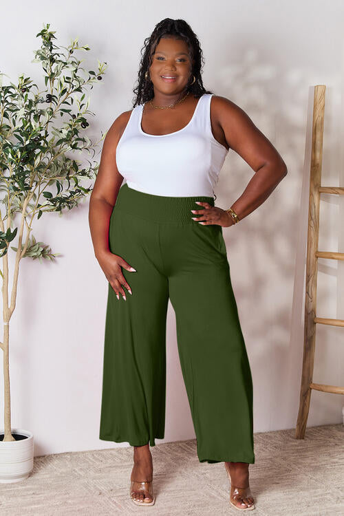 Pantalones anchos con cinturilla ancha y fruncidos de tamaño completo de Double Take