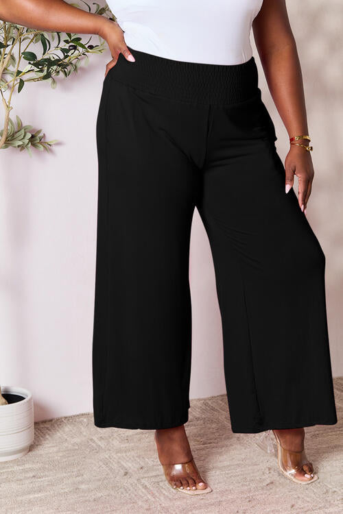 Pantalones anchos con cinturilla ancha y fruncidos de tamaño completo de Double Take